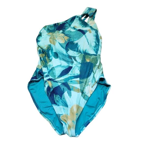 Vince Camuto Swimsuit 10 One Piece Green Blue One Shoulder - Picture 1 of 5